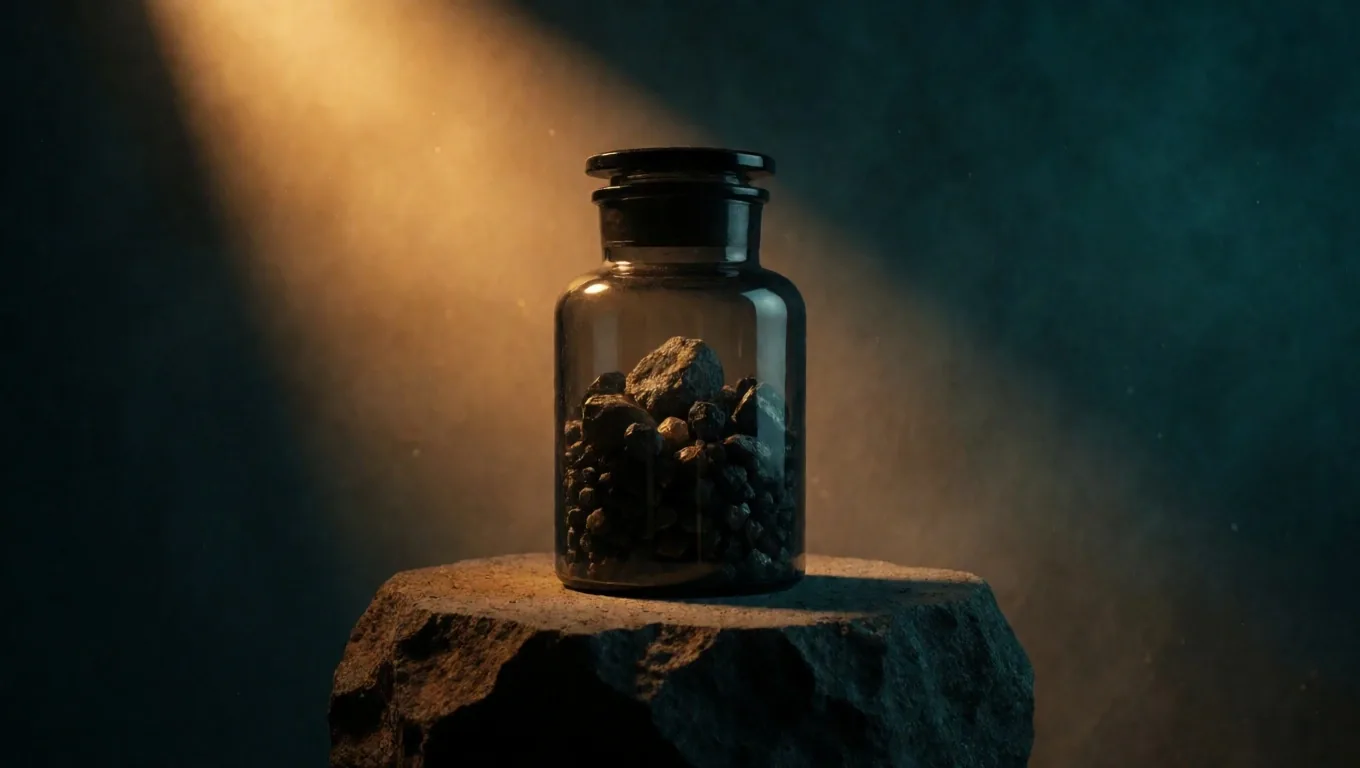 Natural supplement capsules on dark stone under mineral light
