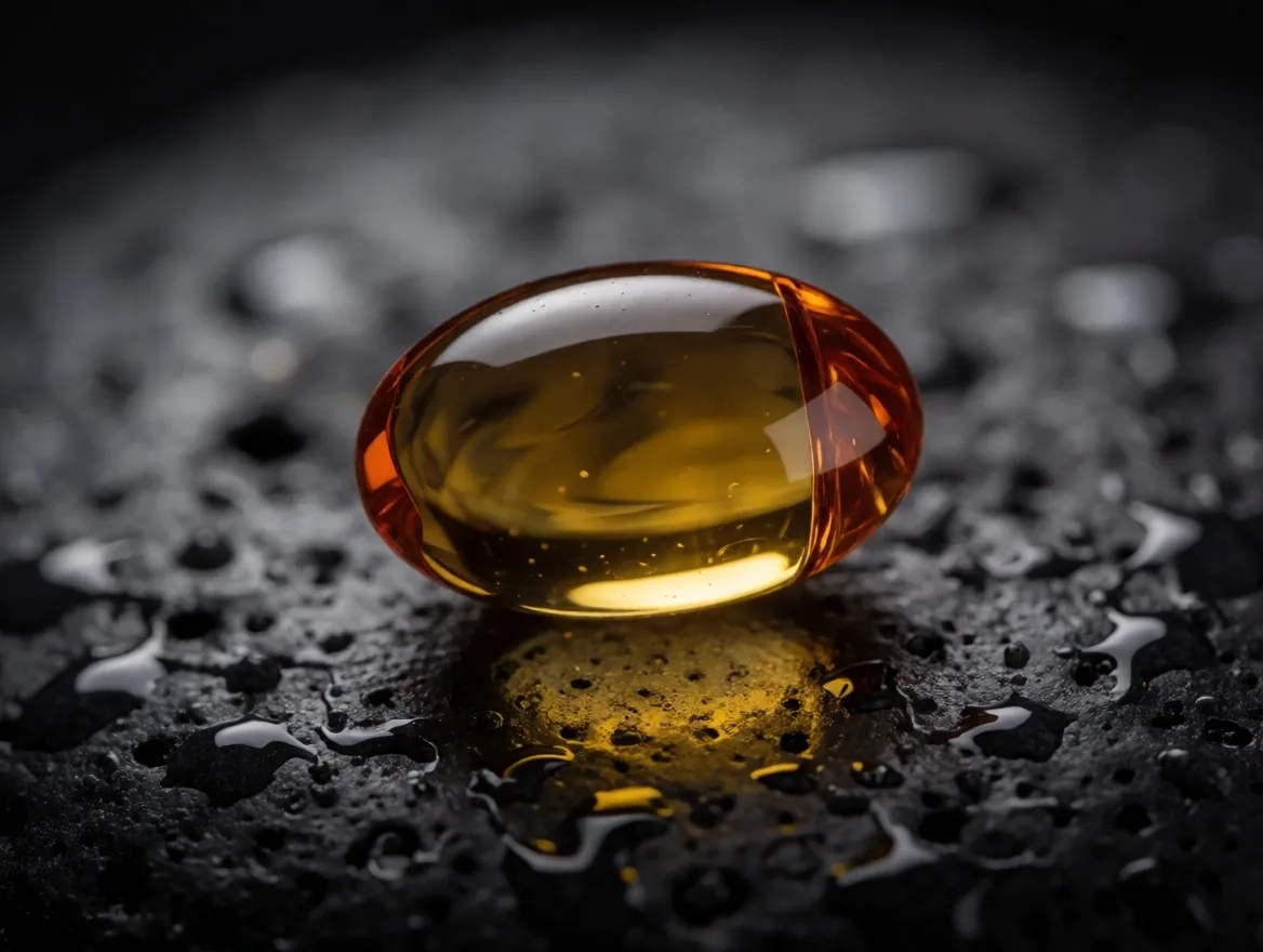 Cognitive support supplement capsule on dark stone