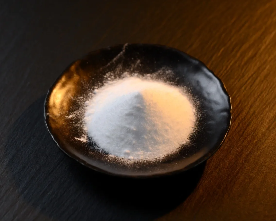 Mineral supplement powder in a vitrine dish