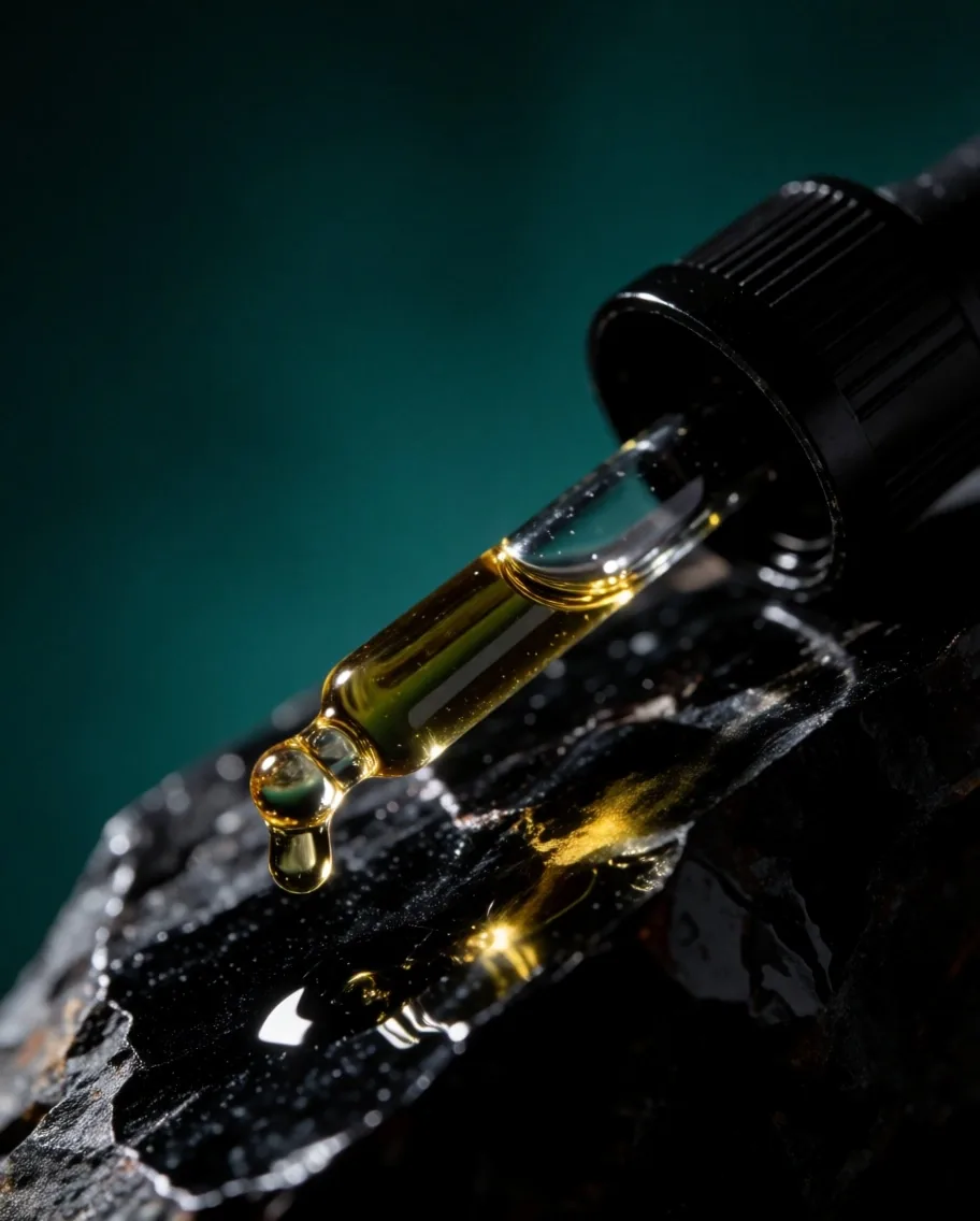 Mineral tincture bottles on dark stone
