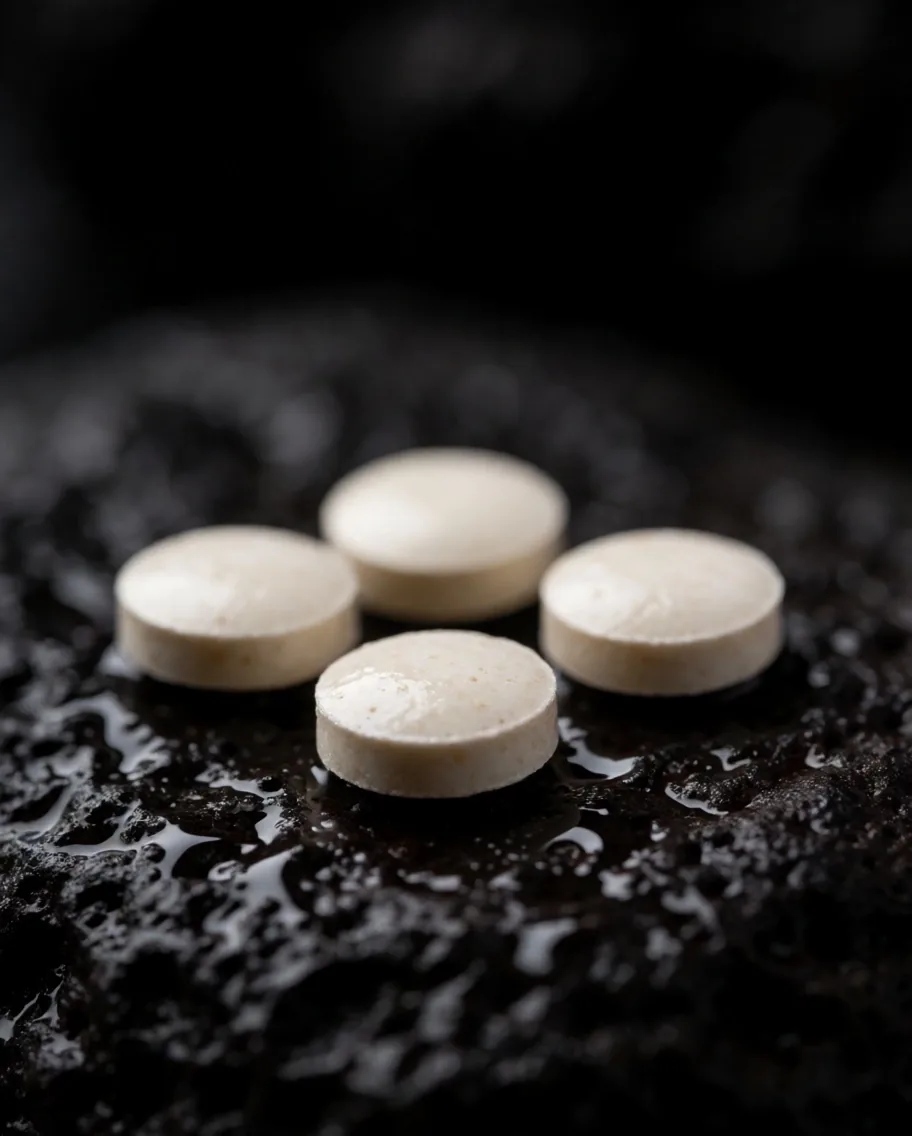 Mineral supplement capsules on dark stone